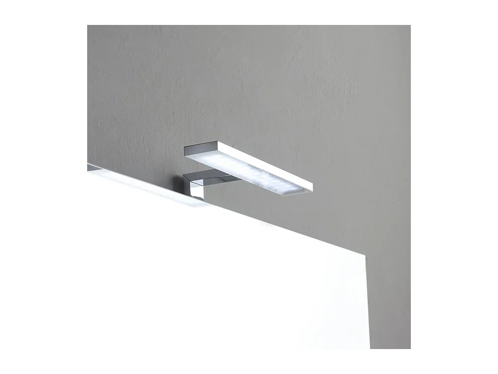 Meuble de salle de bain moderne blanc « Petra » sur pied avec miroir, lavabo et étagère en verre de 100 cm