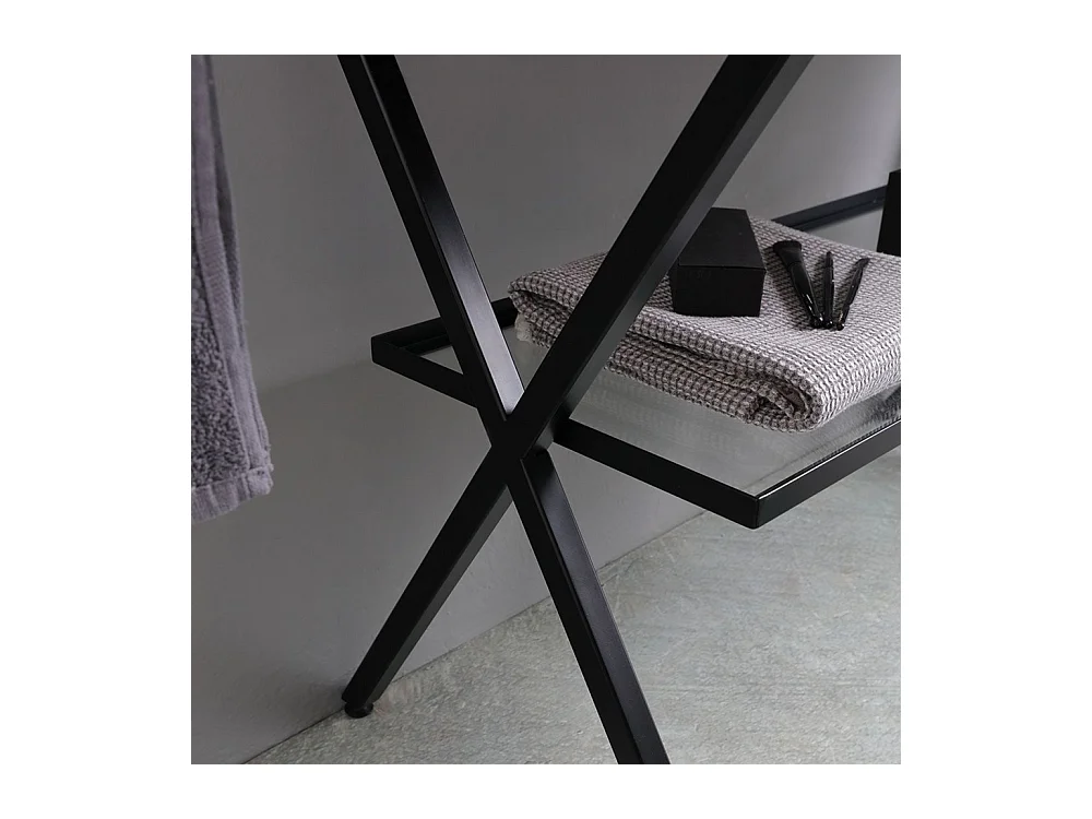 Meuble de salle de bain moderne blanc « Petra » sur pied avec miroir, lavabo et étagère en verre de 100 cm