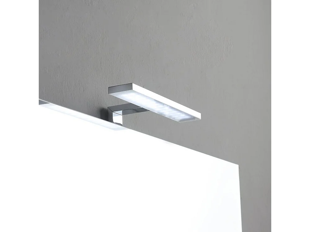 Meuble de salle de bain moderne blanc « Petra » sur pied avec miroir, lavabo et étagère en verre de 100 cm