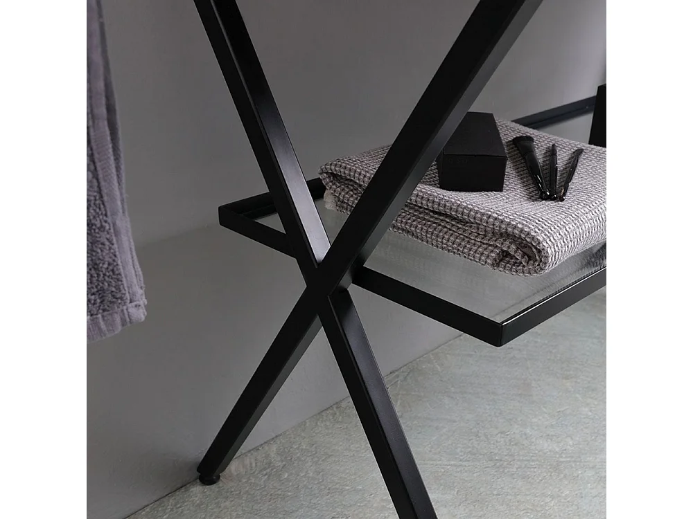 Meuble de salle de bain moderne blanc « Petra » sur pied avec miroir, lavabo et étagère en verre de 100 cm