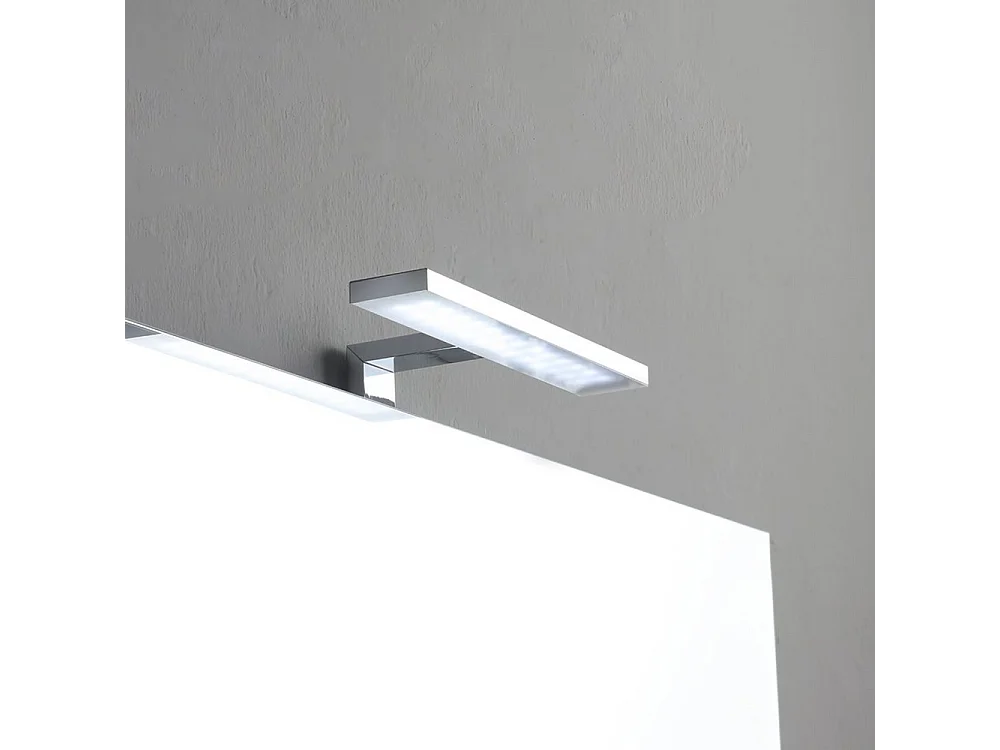 Meuble de salle de bain moderne blanc « Petra » sur pied avec miroir, lavabo et étagère en verre de 100 cm