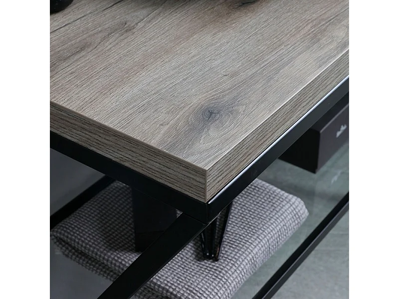 Móvel de casa de banho de chão "Medellín" de 100 cm em carvalho fóssil com lavatório redondo em cerâmica cinzenta e espelho retangular