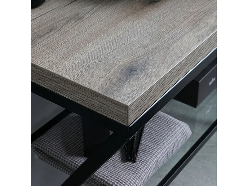 „Medellín“ 100 cm Badezimmer-Standschrank aus fossiler Eiche mit rundem grauem Keramikwaschbecken und rechteckigem Spiegel