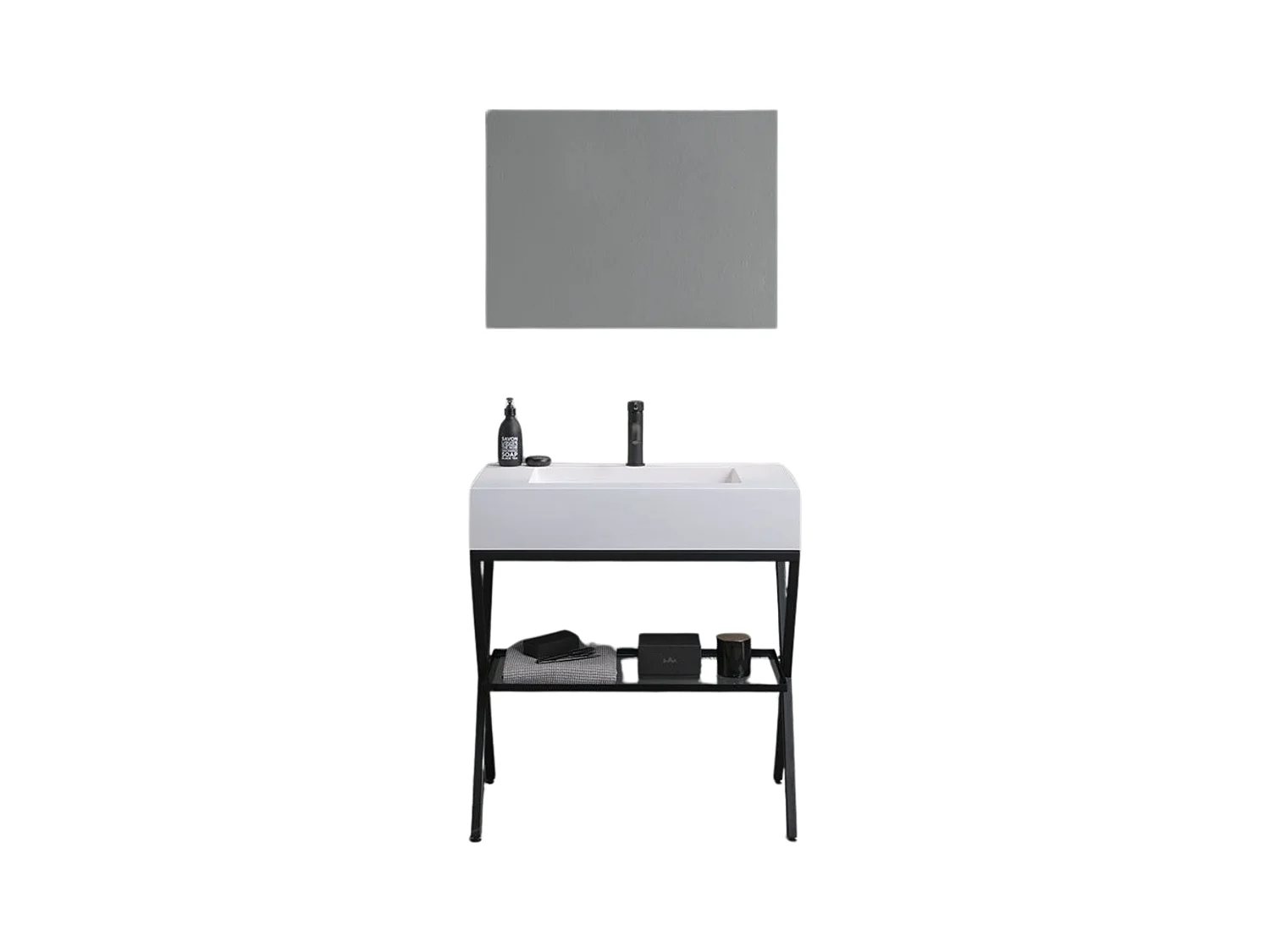 Meuble de salle de bain sur pied « Cartagena blanc » avec miroir LED et étagère en verre de 80 cm