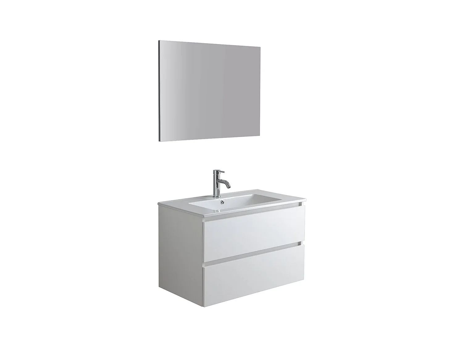 Meuble de salle de bain blanc "Havana Plus" suspendu 2 tiroirs avec vasque en céramique intégrée miroir 80 cm