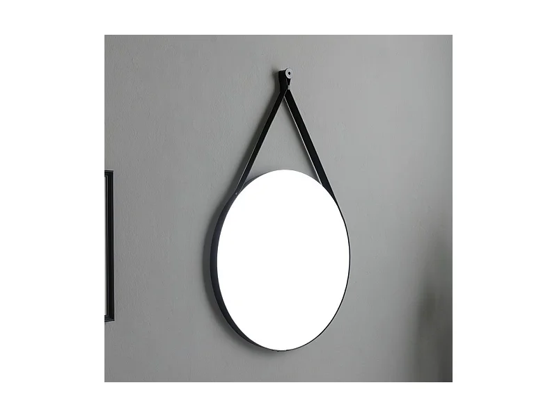 Mobile bagno a terra "Cancún" 80 cm con il lavabo in resina bianco e specchio rotondo con laccio in pelle