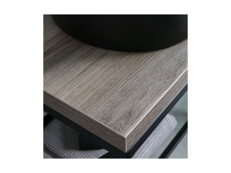 Meuble de salle de bain sur pied en chêne fossile "Victoria" avec vasque ovale en céramique noire mate et miroir rond de 80 cm