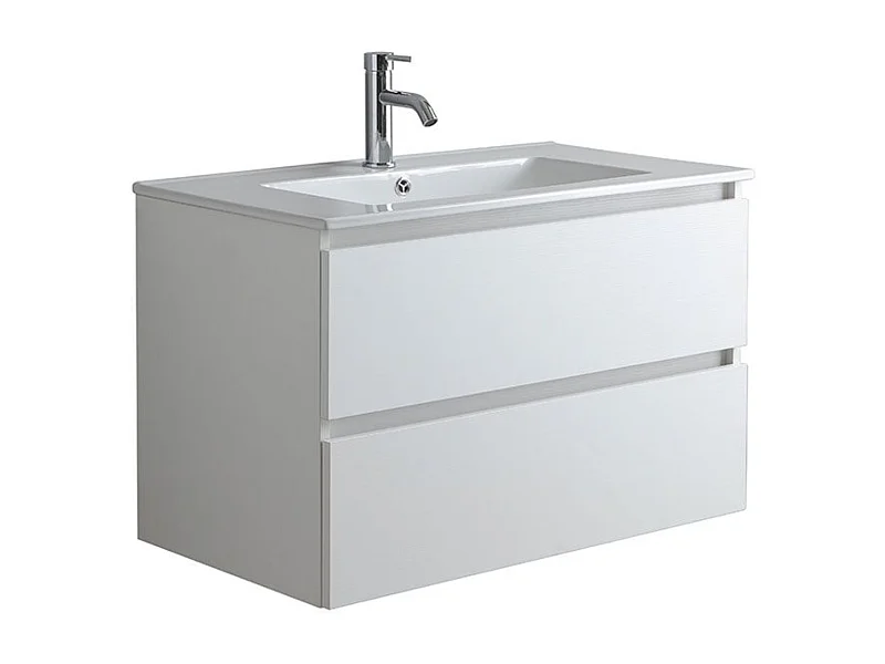 Mobile bagno bianco "Havana" 80 cm sospeso 2 cassetti base con lavabo integrato in ceramica