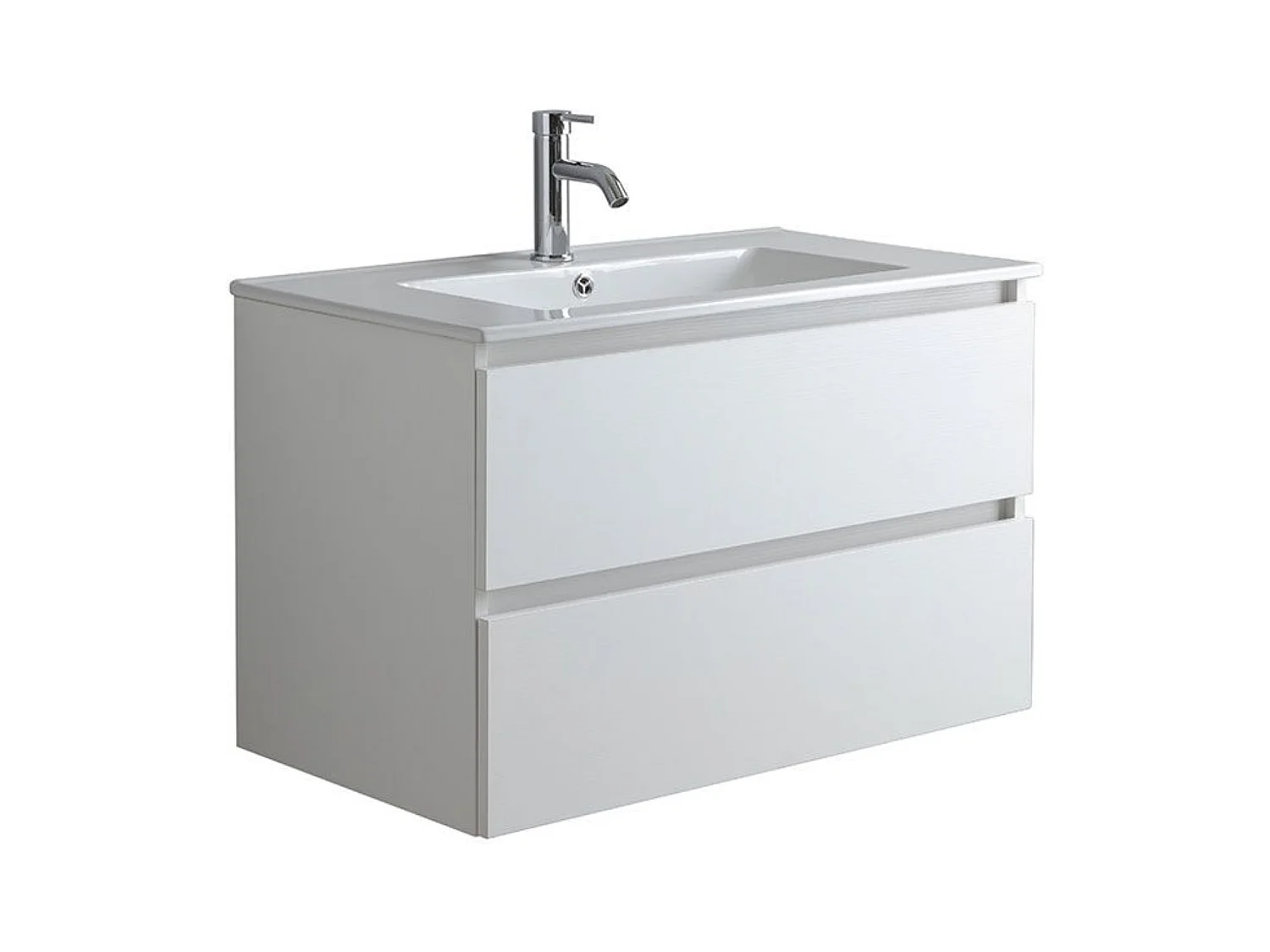 Mobile bagno bianco "Havana" 80 cm sospeso 2 cassetti base con lavabo integrato in ceramica