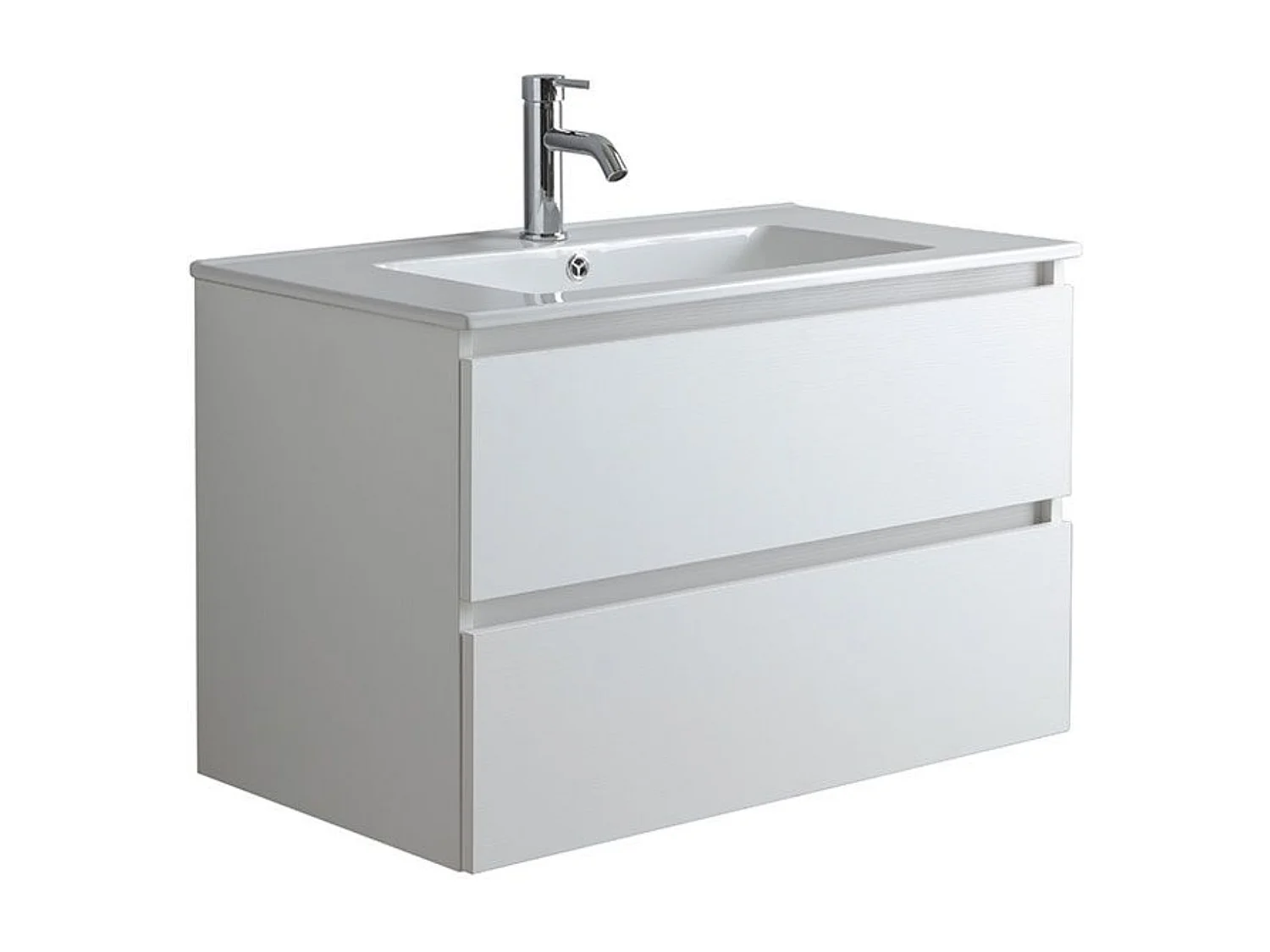 Mobile bagno bianco "Havana" 80 cm sospeso 2 cassetti base con lavabo integrato in ceramica