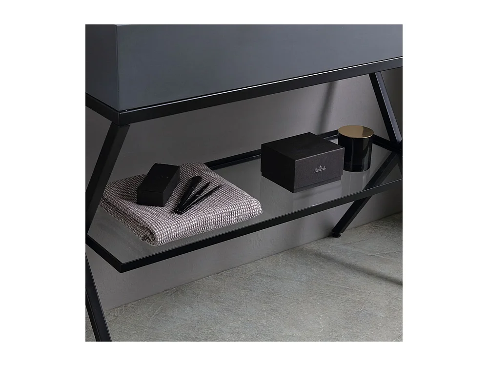 Meuble de salle de bain moderne gris "Petra" avec miroir, lavabo et étagère en verre de 100 cm