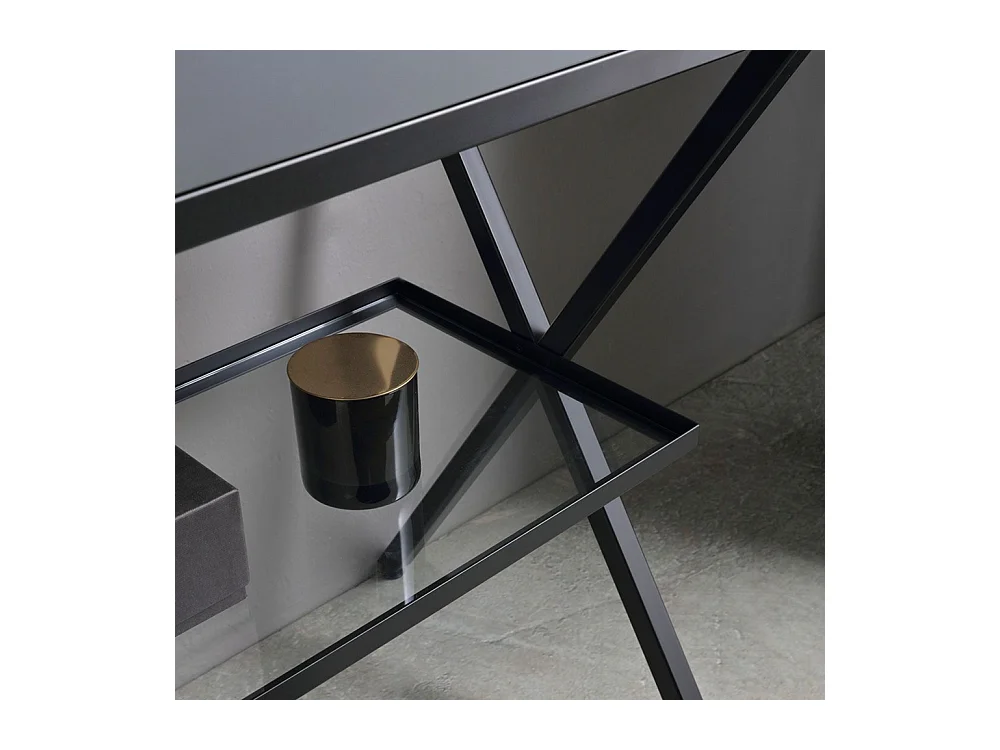 Meuble de salle de bain moderne gris "Petra" avec miroir, lavabo et étagère en verre de 100 cm