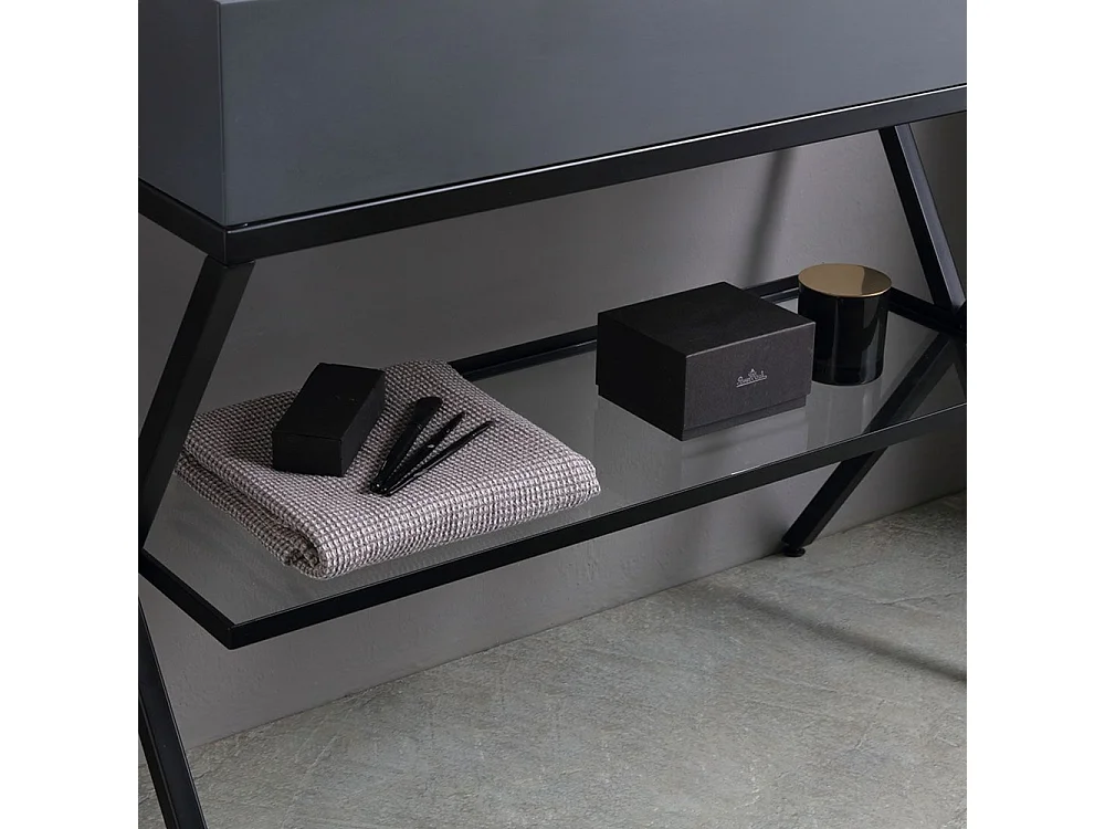 Móvel de casa de banho moderno de chão "Petra" cinzento com espelho, lavatório e prateleira de vidro de 100 cm