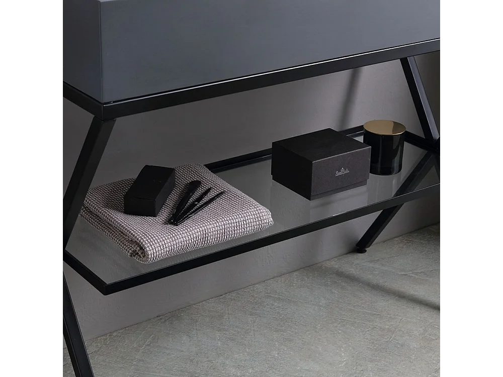 Mobile bagno a terra grigio "Petra" moderno con specchio, lavabo e mensola in vetro 100 cm