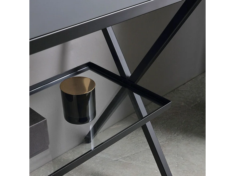 Mobile bagno a terra grigio "Petra" moderno con specchio, lavabo e mensola in vetro 100 cm