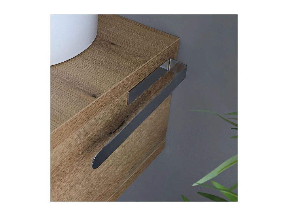 Meuble de salle de bain suspendu "Cipro" 80 cm en chêne naturel avec vasque ovale en céramique blanche et miroir