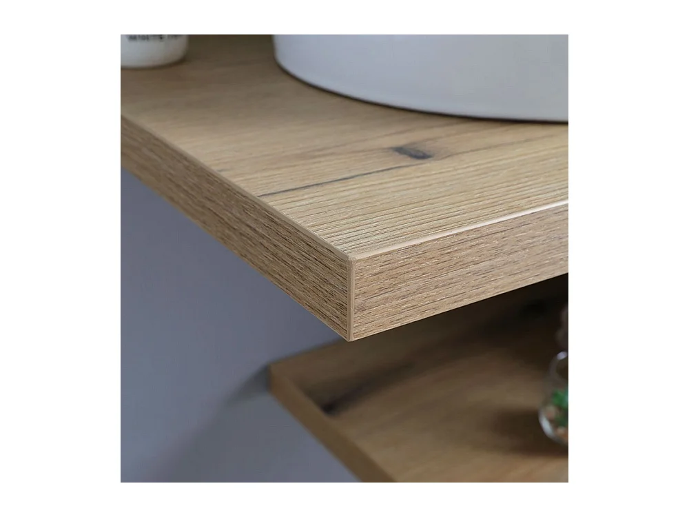 Meuble de salle de bain suspendu "Cipro" 80 cm en chêne naturel avec vasque ovale en céramique blanche et miroir