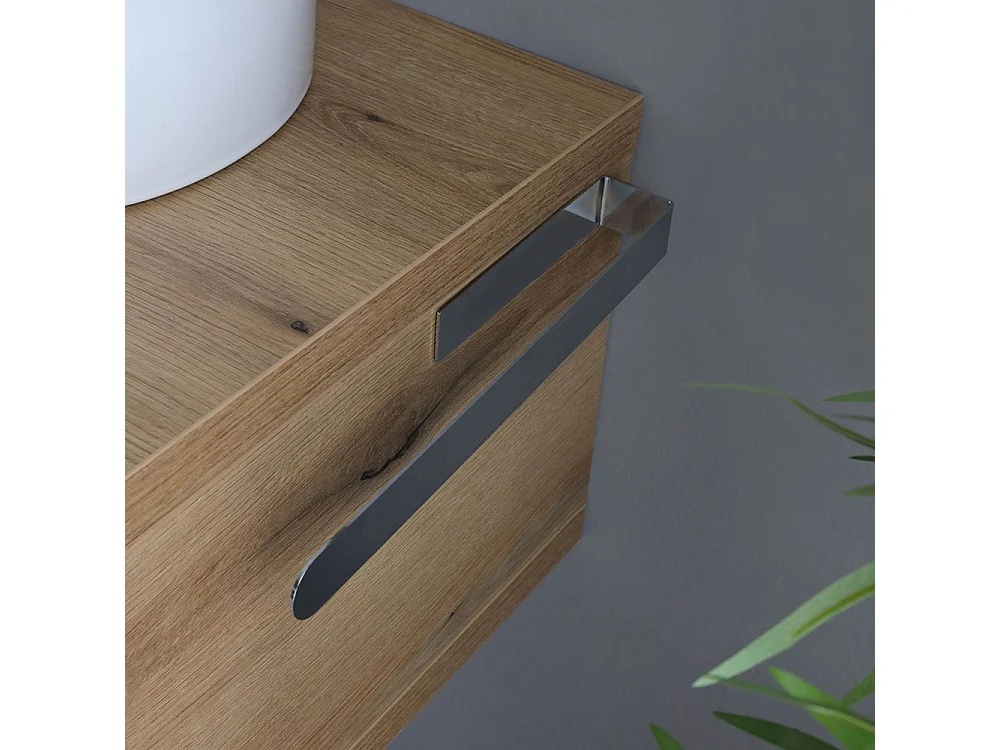 "Cipro" 80 cm hängender Badezimmerschrank aus natürlicher Eiche mit weißem ovalem Keramikwaschbecken und Spiegel