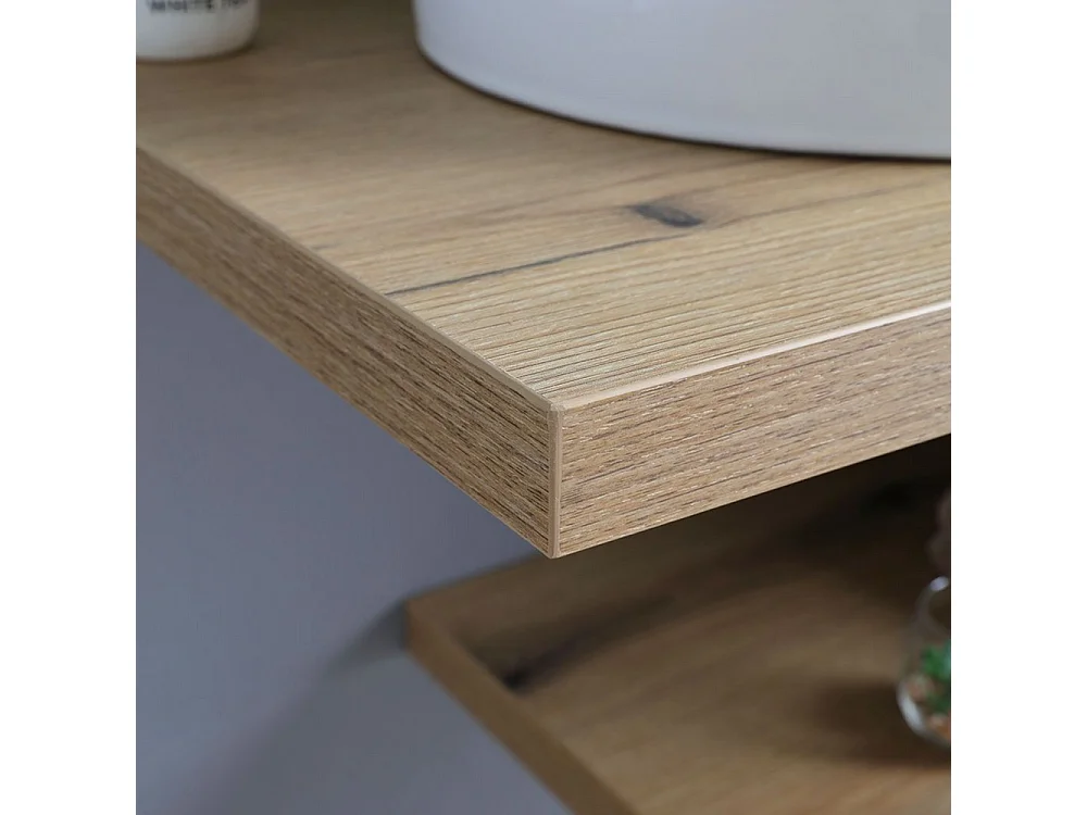 "Cipro" 80 cm hängender Badezimmerschrank aus natürlicher Eiche mit weißem ovalem Keramikwaschbecken und Spiegel