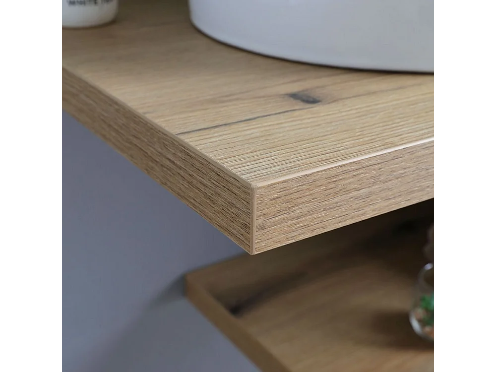 Mobile da bagno "Cipro" 80 cm sospeso in rovere naturale con lavabo in ceramica ovale bianco e specchio