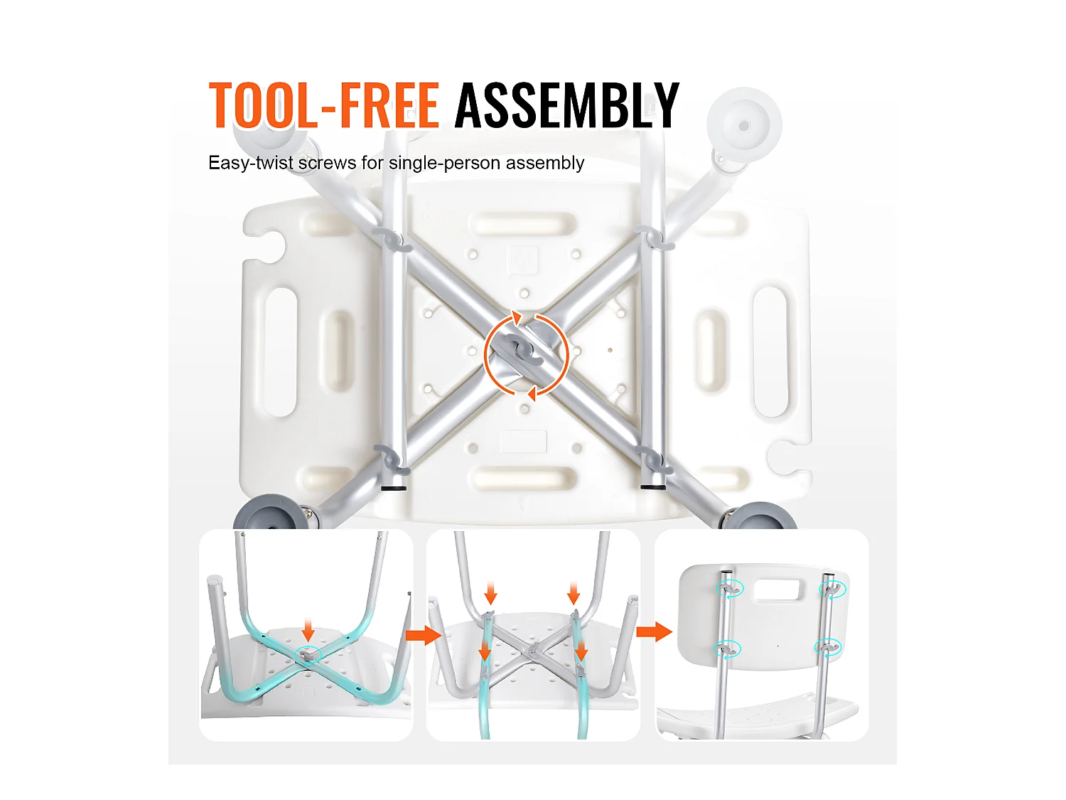 Siège de Douche SucceBuy avec Dossier, Banc de Bain à Hauteur Réglable pour Baignoire, 158,8 kg