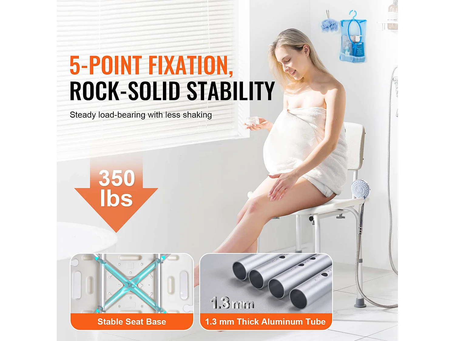 Siège de Douche SucceBuy avec Dossier, Banc de Bain à Hauteur Réglable pour Baignoire, 158,8 kg