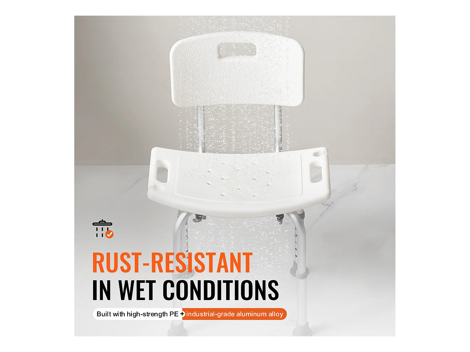 Siège de Douche SucceBuy avec Dossier, Banc de Bain à Hauteur Réglable pour Baignoire, 158,8 kg