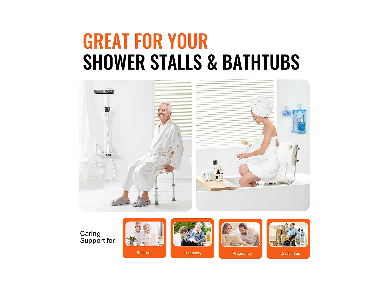 Sedile da Doccia SucceBuy con Schienale, Panca da Bagno Regolabile in Altezza per Vasca da Bagno, 158,8 kg