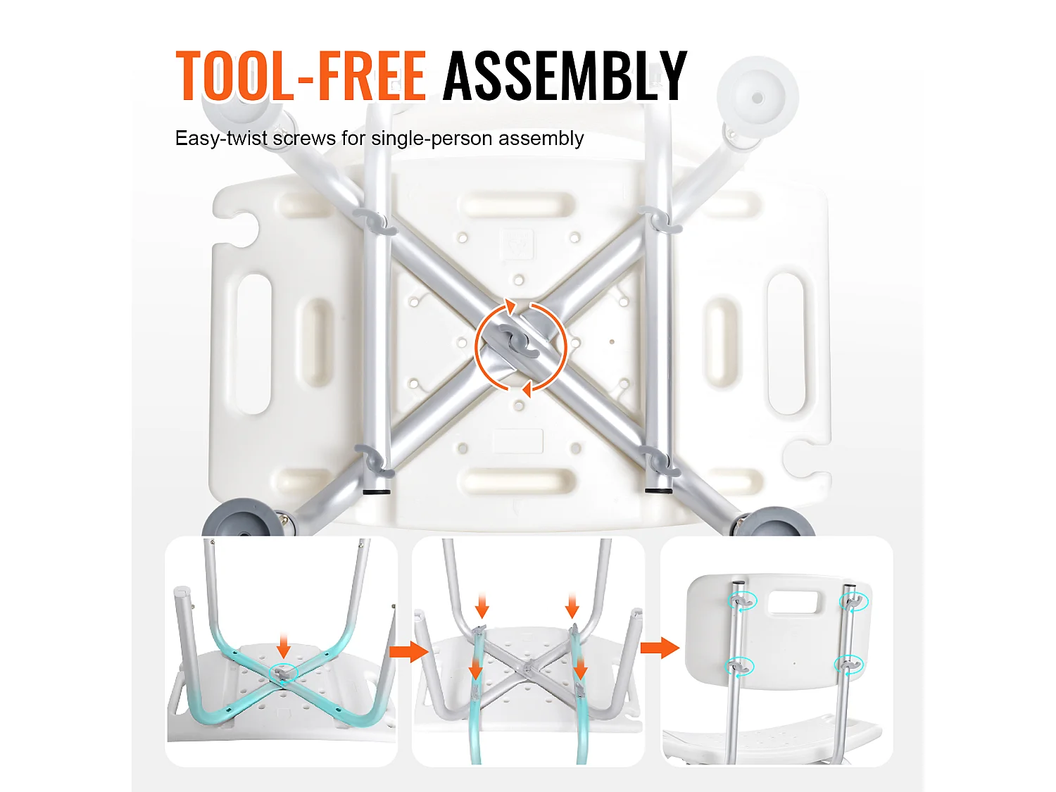 Siège de Douche SucceBuy avec Dossier, Banc de Bain à Hauteur Réglable pour Baignoire, 158,8 kg