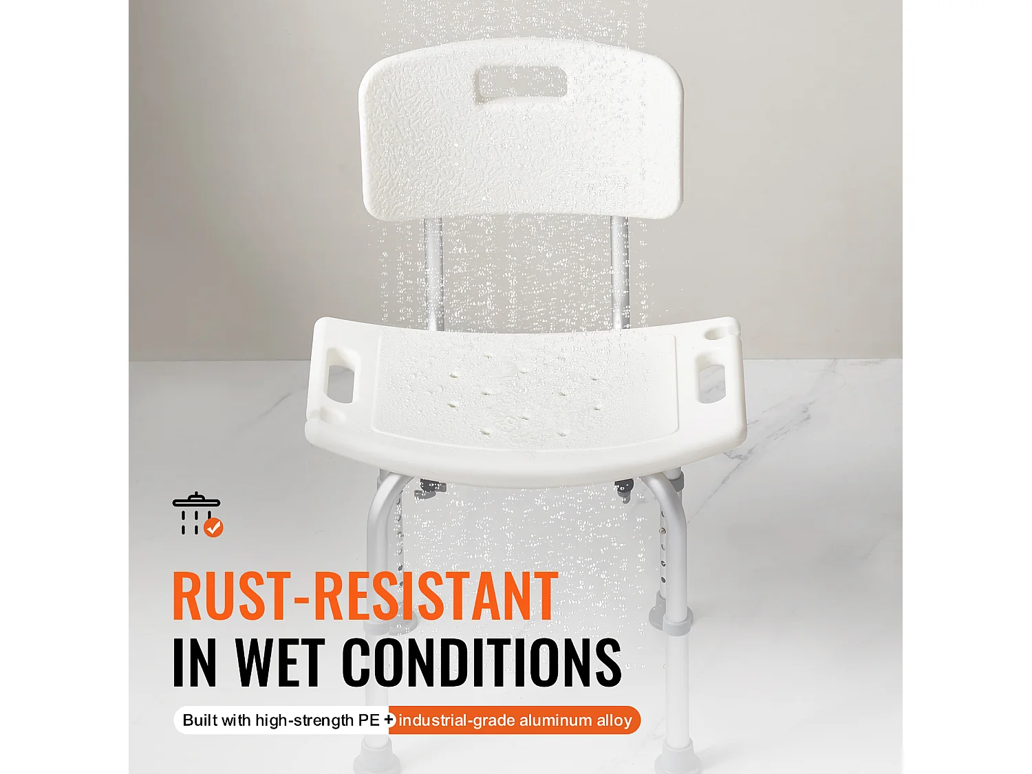 Siège de Douche SucceBuy avec Dossier, Banc de Bain à Hauteur Réglable pour Baignoire, 158,8 kg