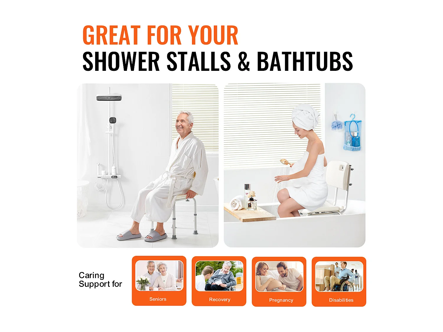 Siège de Douche SucceBuy avec Dossier, Banc de Bain à Hauteur Réglable pour Baignoire, 158,8 kg