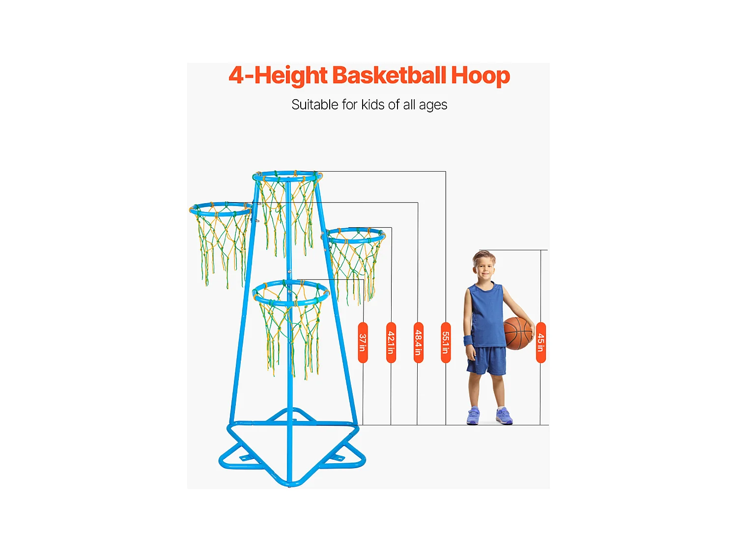 Panier de Basket-ball SucceBuy Panier de Basket-ball pour Enfants, Support Portable à 4 Cerceaux avec Hauteurs Réglables