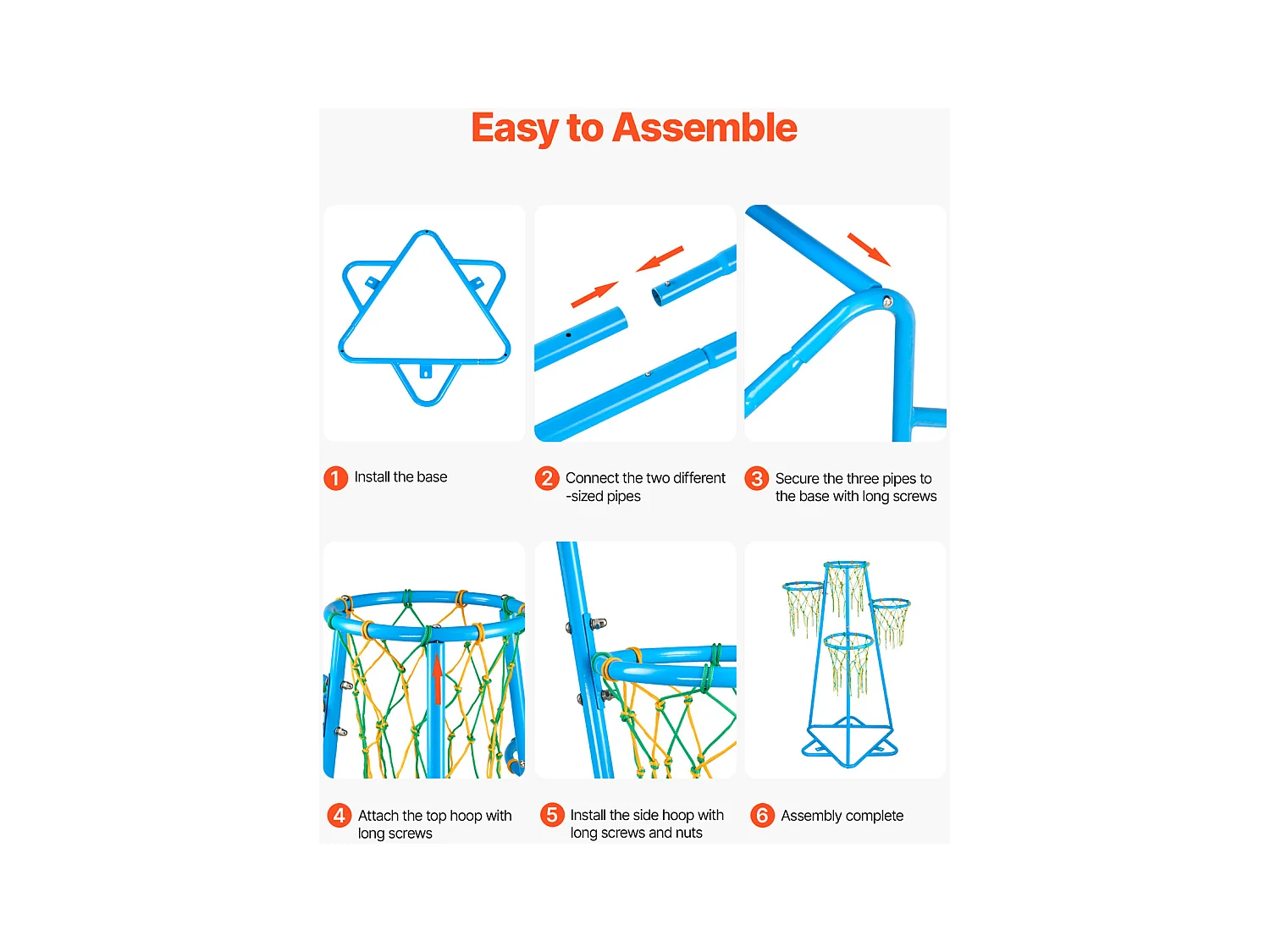 Panier de Basket-ball SucceBuy Panier de Basket-ball pour Enfants, Support Portable à 4 Cerceaux avec Hauteurs Réglables