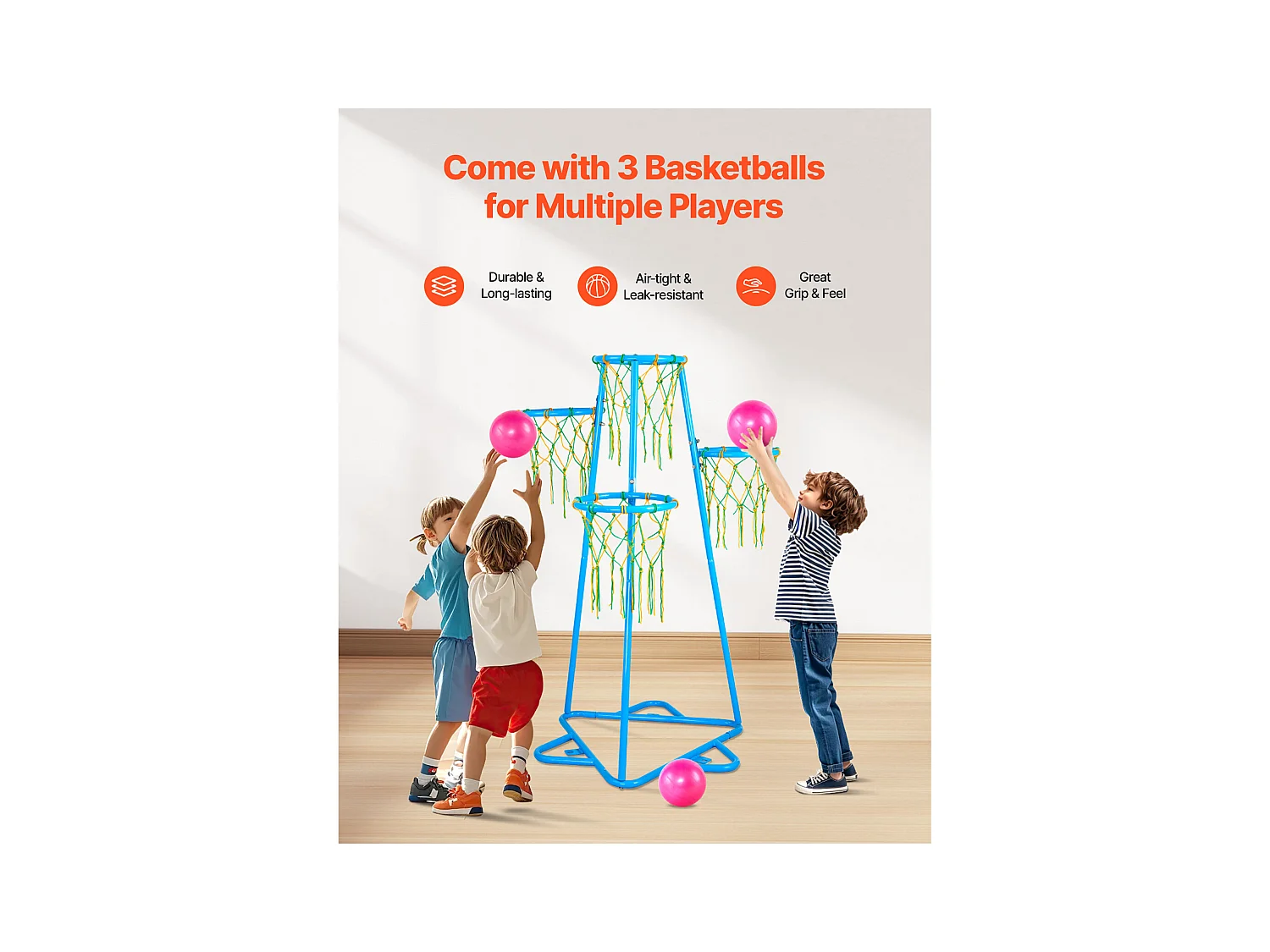 Panier de Basket-ball SucceBuy Panier de Basket-ball pour Enfants, Support Portable à 4 Cerceaux avec Hauteurs Réglables