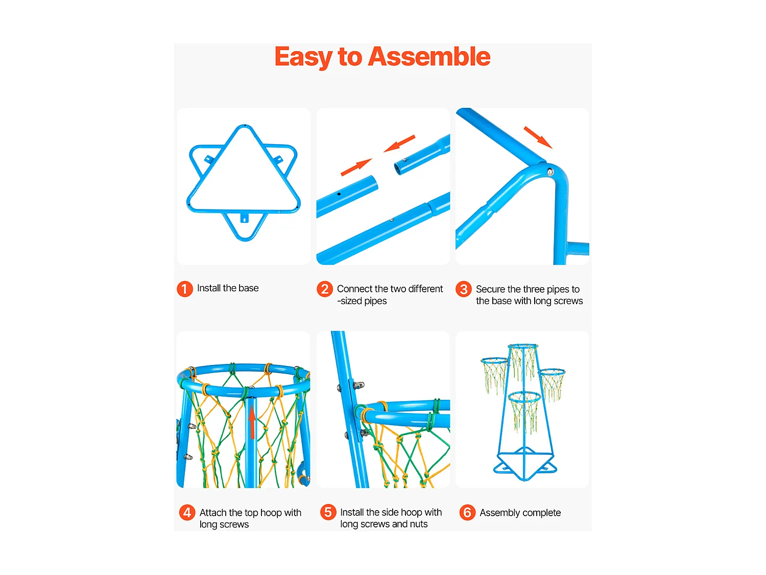 Panier de Basket-ball SucceBuy Panier de Basket-ball pour Enfants, Support Portable à 4 Cerceaux avec Hauteurs Réglables