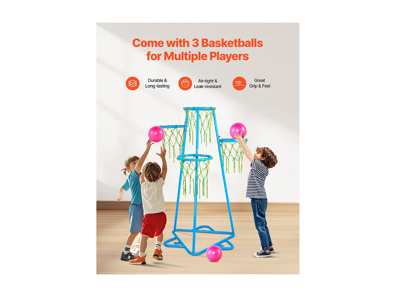 Panier de Basket-ball SucceBuy Panier de Basket-ball pour Enfants, Support Portable à 4 Cerceaux avec Hauteurs Réglables