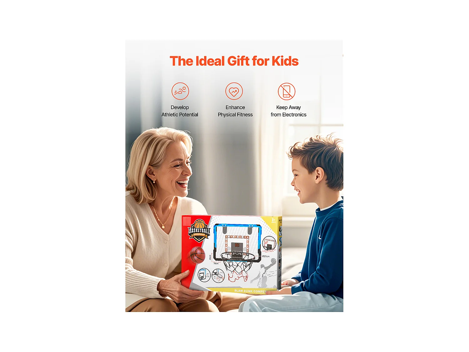 Cesta de Basquetebol SucceBuy Cesto de Basquetebol Infantil com Luzes LED e Placar com Áudio, para Uso Interno