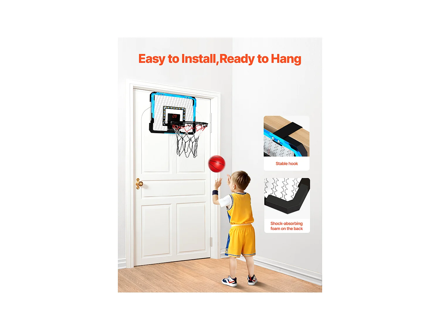 Panier de Basket-ball SucceBuy Panier de Basket pour Enfants avec Lumières LED et Tableau d'Affichage Audio, Usage Intérieur