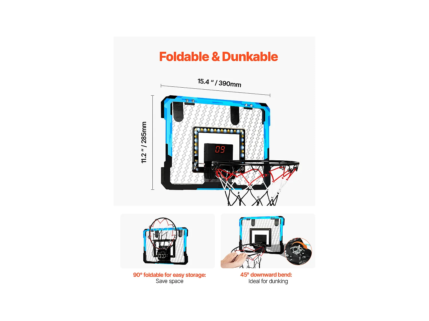 Panier de Basket-ball SucceBuy Panier de Basket pour Enfants avec Lumières LED et Tableau d'Affichage Audio, Usage Intérieur