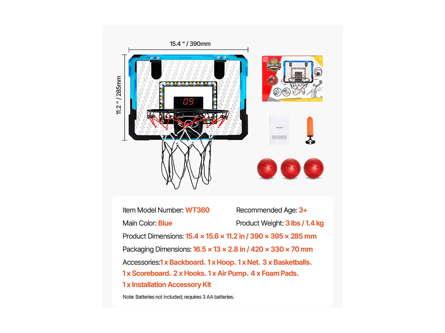 Panier de Basket-ball SucceBuy Panier de Basket pour Enfants avec Lumières LED et Tableau d'Affichage Audio, Usage Intérieur