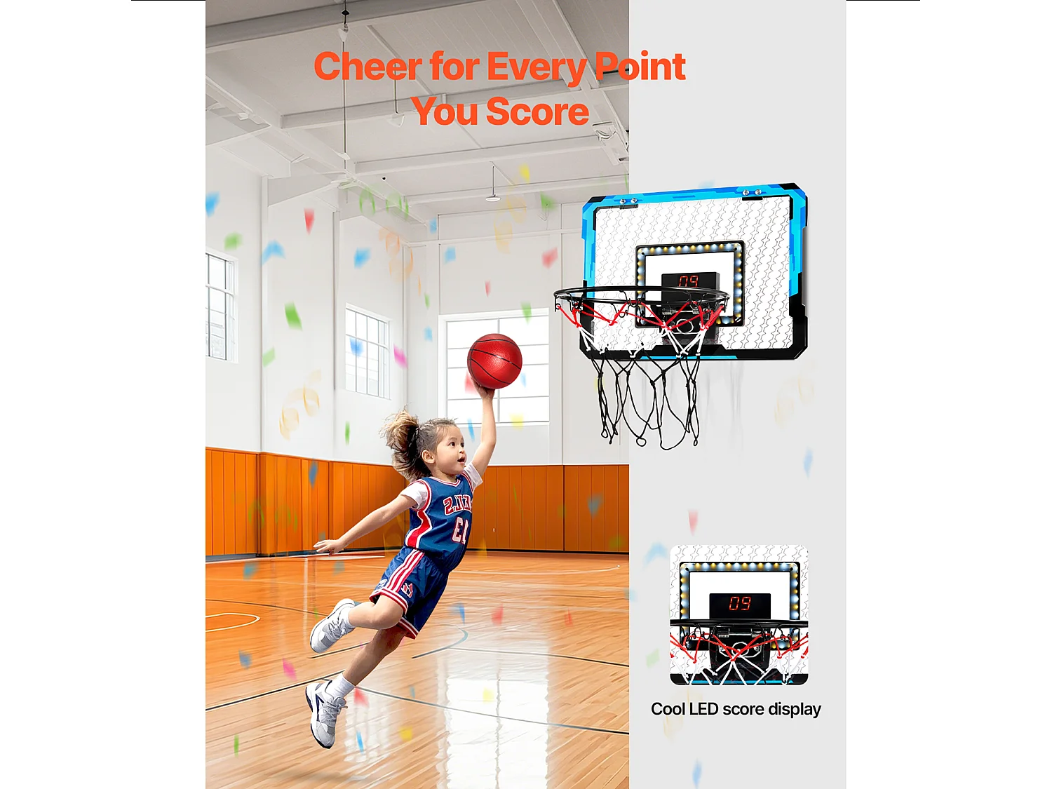 Panier de Basket-ball SucceBuy Panier de Basket pour Enfants avec Lumières LED et Tableau d'Affichage Audio, Usage Intérieur