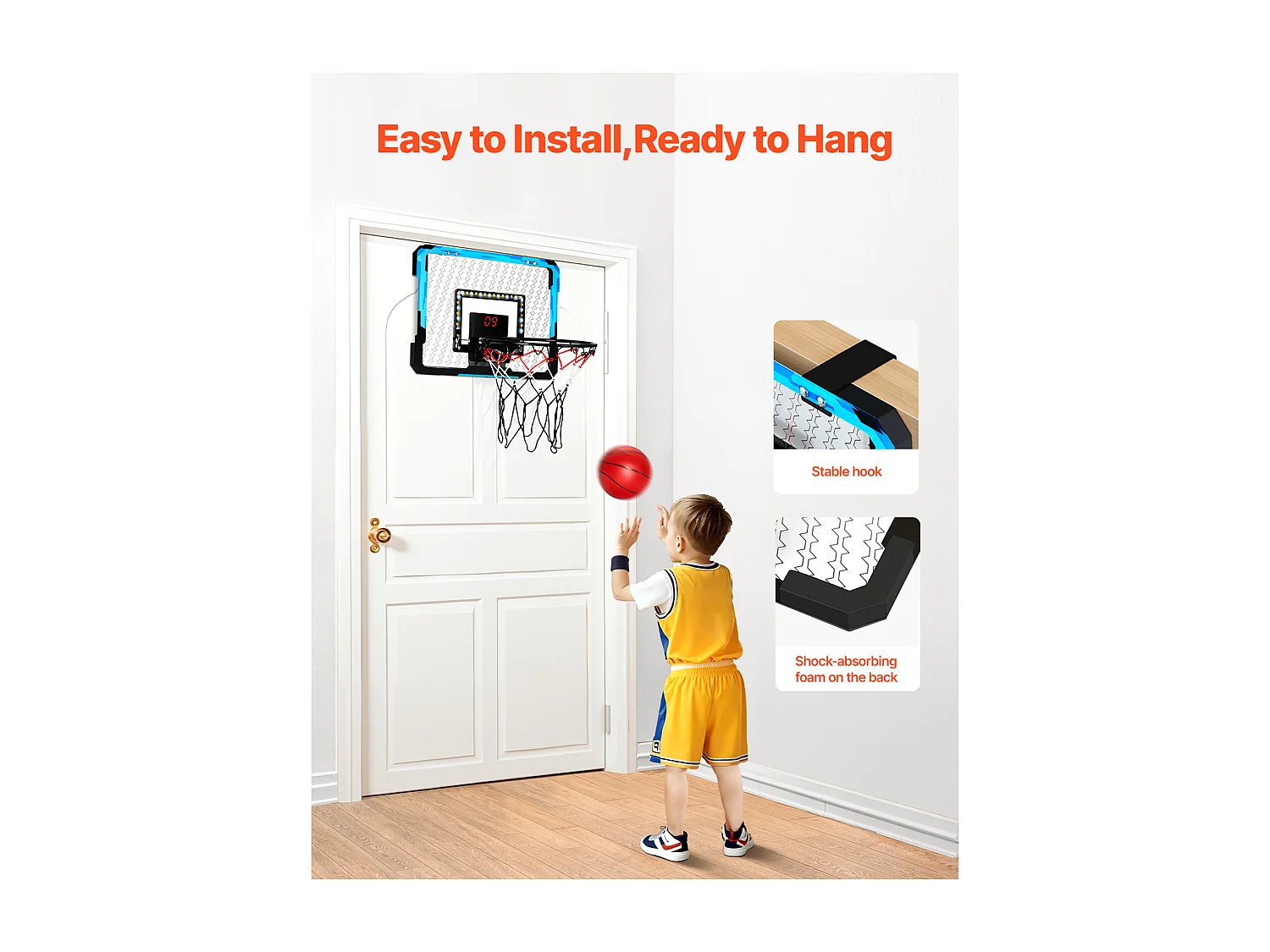 Panier de Basket-ball SucceBuy Panier de Basket pour Enfants avec Lumières LED et Tableau d'Affichage Audio, Usage Intérieur