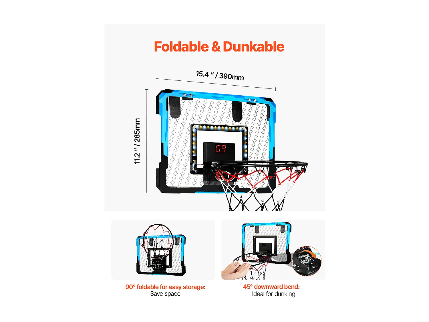 Panier de Basket-ball SucceBuy Panier de Basket pour Enfants avec Lumières LED et Tableau d'Affichage Audio, Usage Intérieur