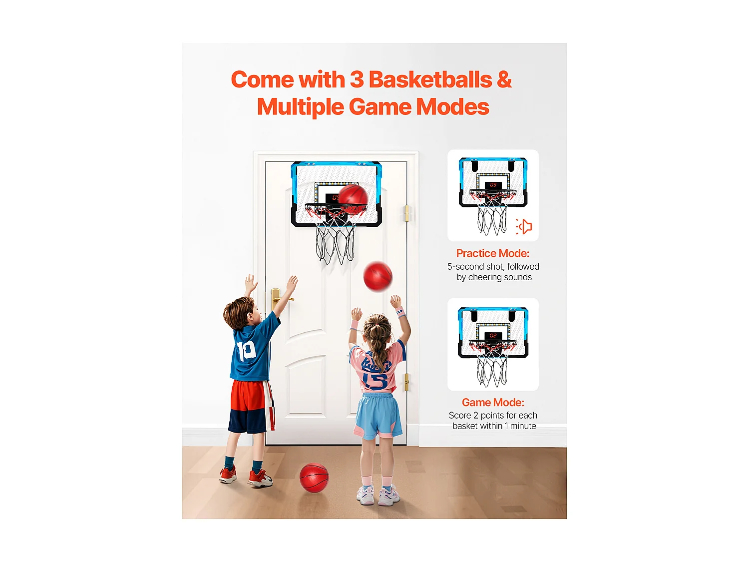 Panier de Basket-ball SucceBuy Panier de Basket pour Enfants avec Lumières LED et Tableau d'Affichage Audio, Usage Intérieur