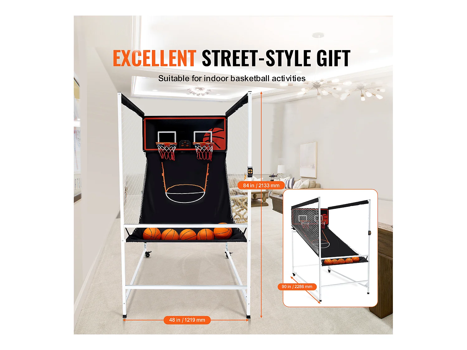 Panier de Basketball SucceBuy Jeu d'arcade de Basket-Ball d'intérieur Double Shot pour 2 Joueurs et 5 Balles