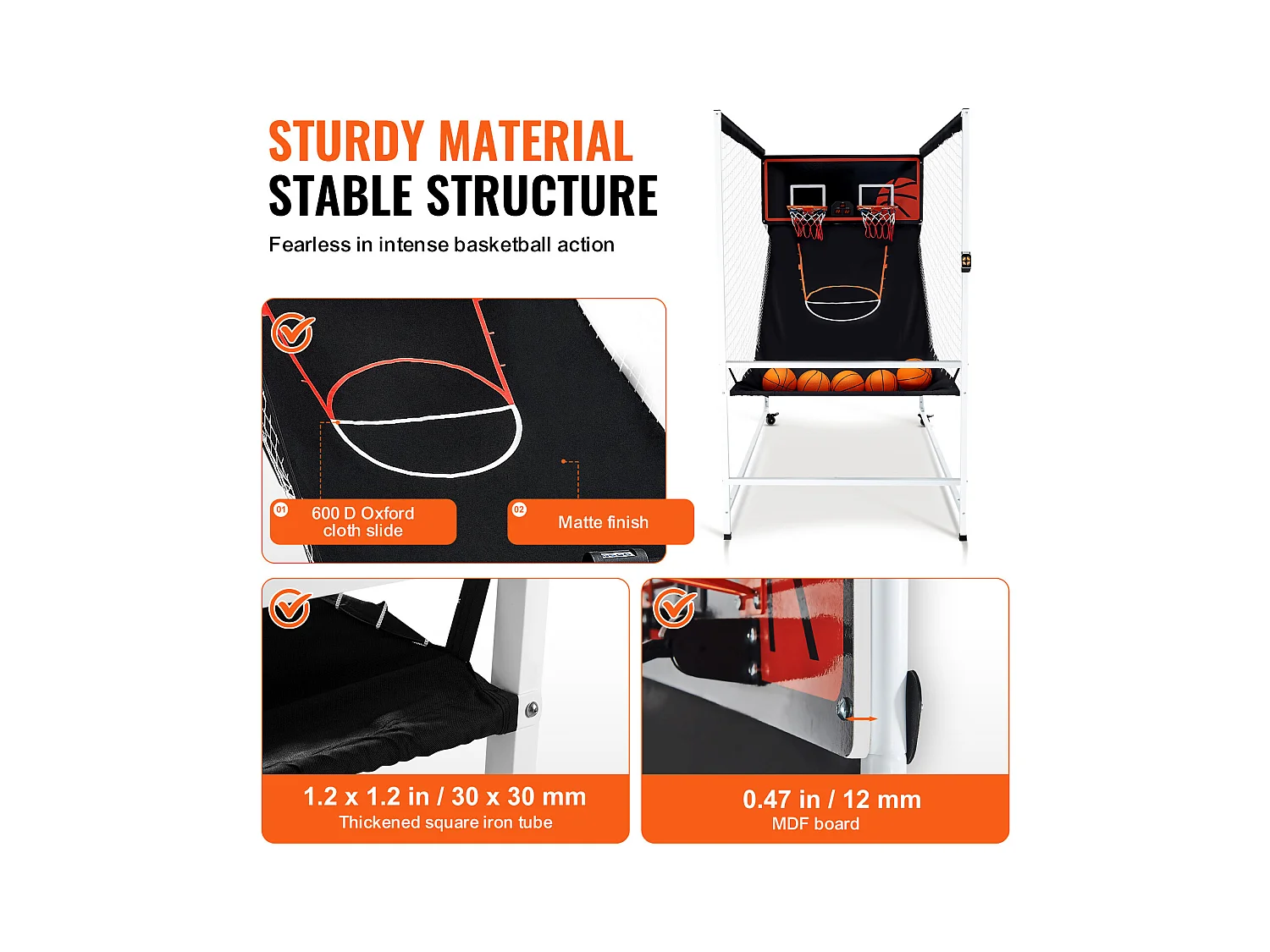 Panier de Basketball SucceBuy Jeu d'arcade de Basket-Ball d'intérieur Double Shot pour 2 Joueurs et 5 Balles