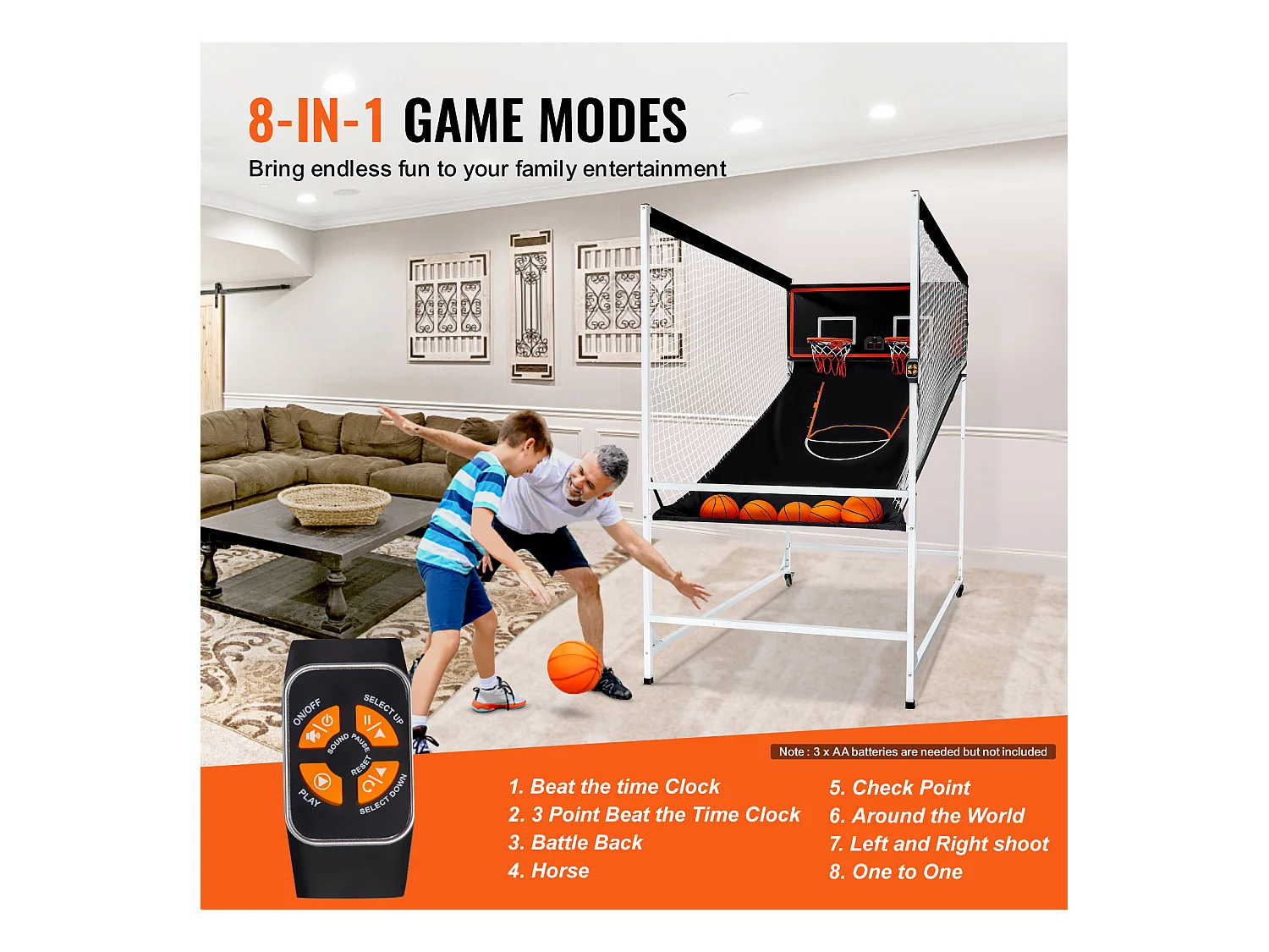 Panier de Basketball SucceBuy Jeu d'arcade de Basket-Ball d'intérieur Double Shot pour 2 Joueurs et 5 Balles