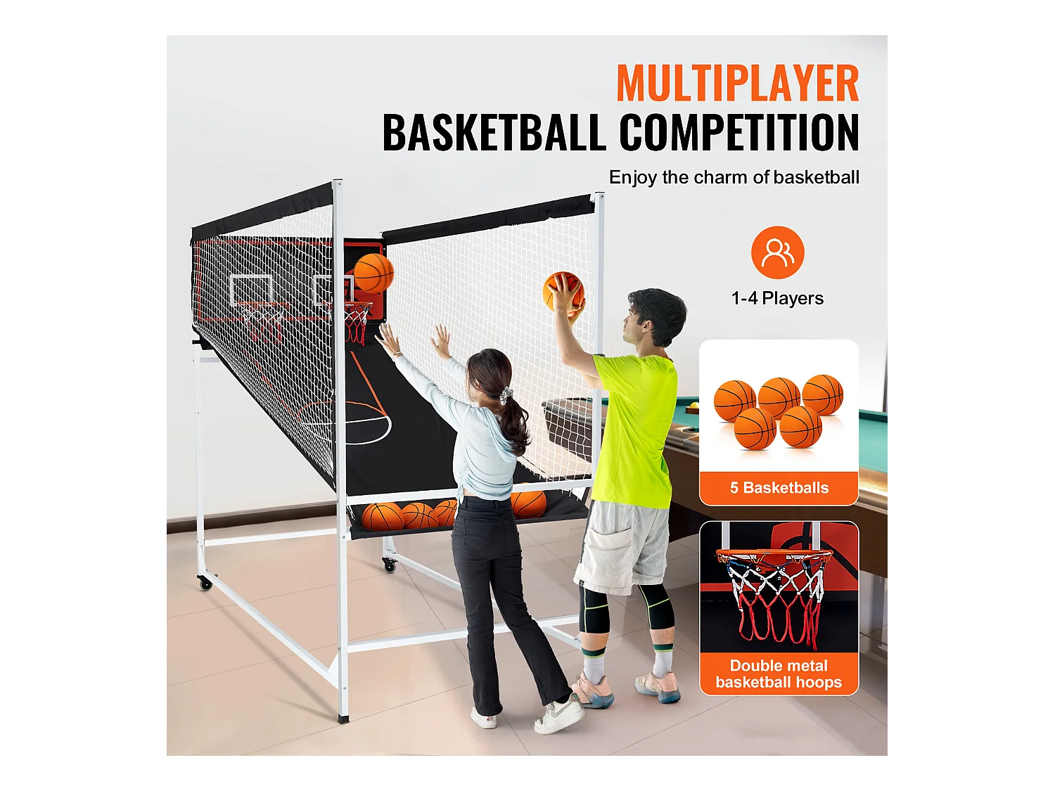 Panier de Basketball SucceBuy Jeu d'arcade de Basket-Ball d'intérieur Double Shot pour 2 Joueurs et 5 Balles