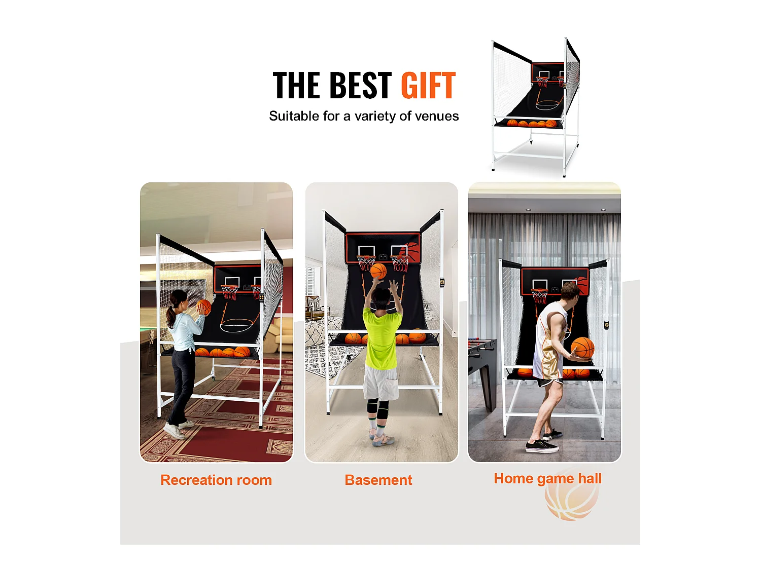 Panier de Basketball SucceBuy Jeu d'arcade de Basket-Ball d'intérieur Double Shot pour 2 Joueurs et 5 Balles