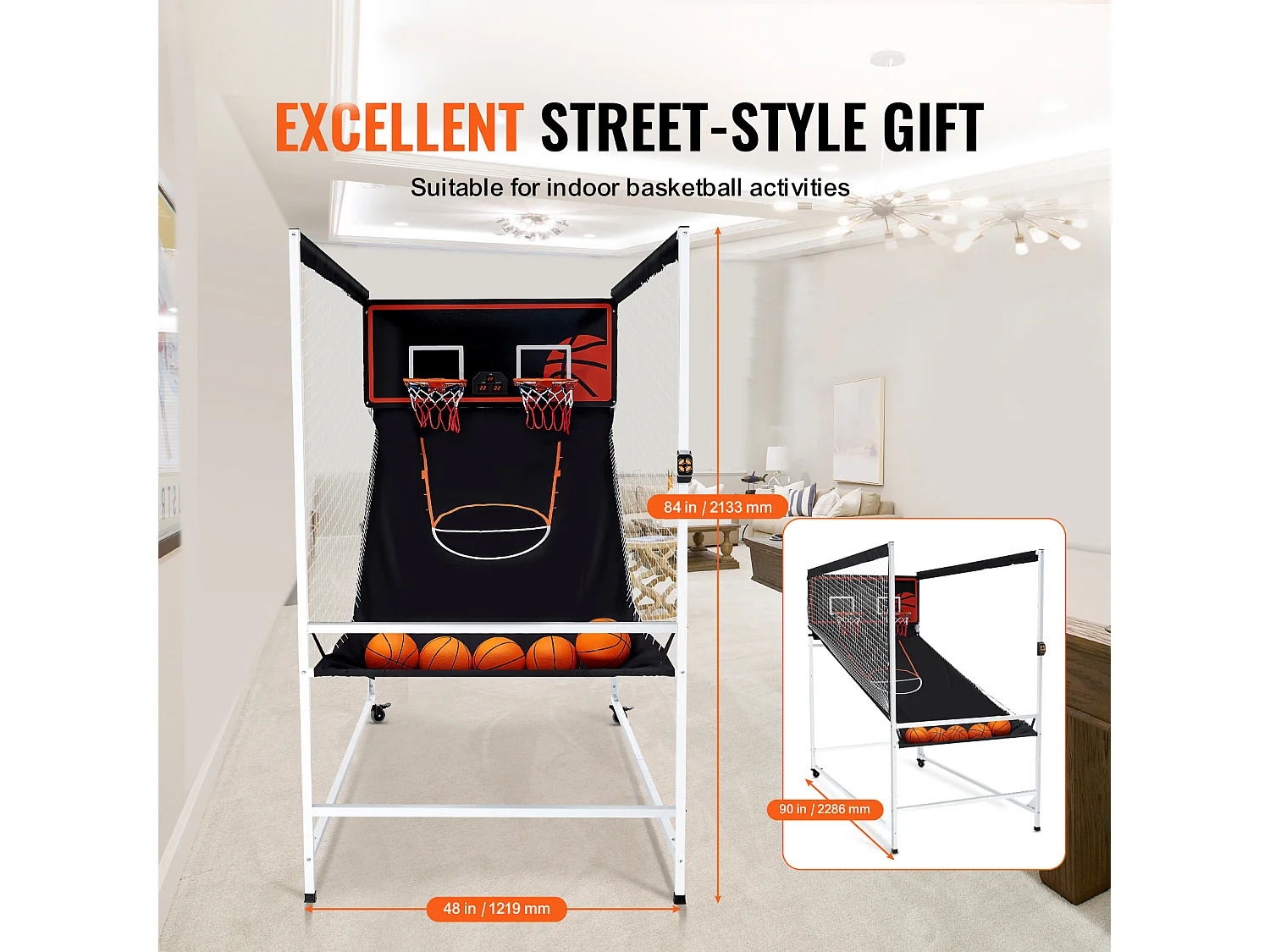 Panier de Basketball SucceBuy Jeu d'arcade de Basket-Ball d'intérieur Double Shot pour 2 Joueurs et 5 Balles